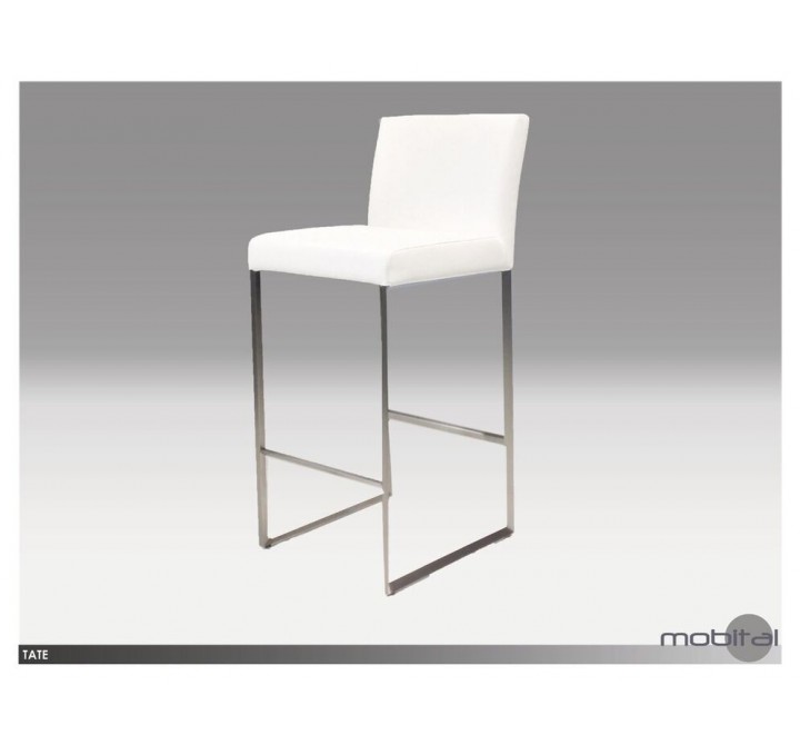 Tate Bar Stool White Leatherette with Brushed Stainless Steel 