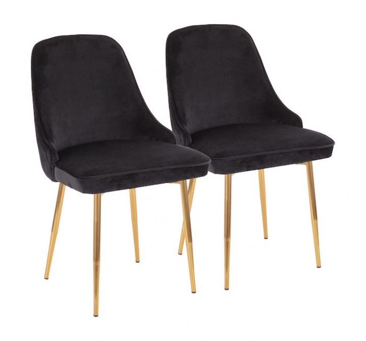 LumiSource Marcel Dining Chair - Set of 2 - Black in Gold Legs 