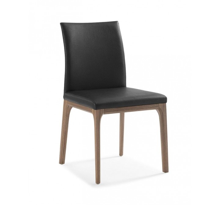 Stella Dining Chair With Black Faux Leather And Gray Walnut Veneer Base