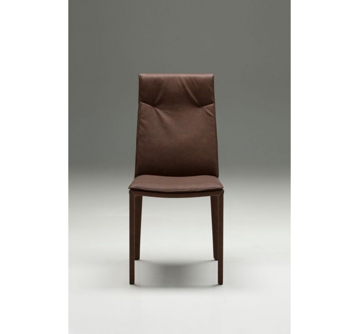 Harris Dining Chair Brown Full Leatherette Wrap with White Stitching Set of 2 - Front