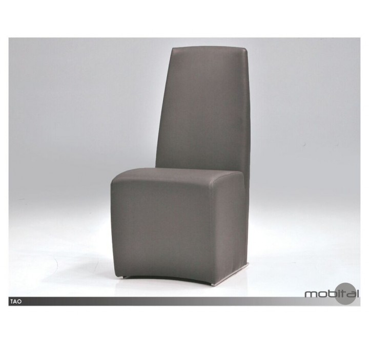 Tao Dining Chair Grey Leatherette with Polished Stainless Steel Set of 2