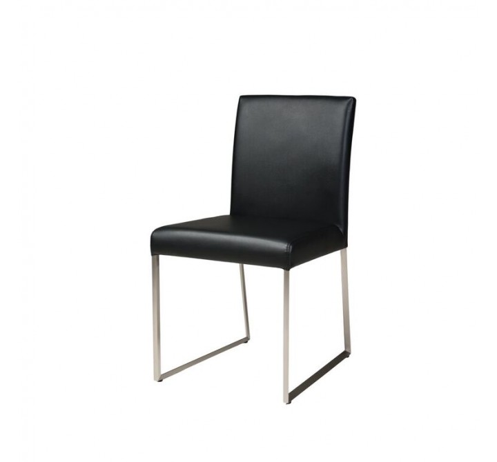 Tate Dining Chair Black Leatherette with Brushed Stainless Steel - Angled