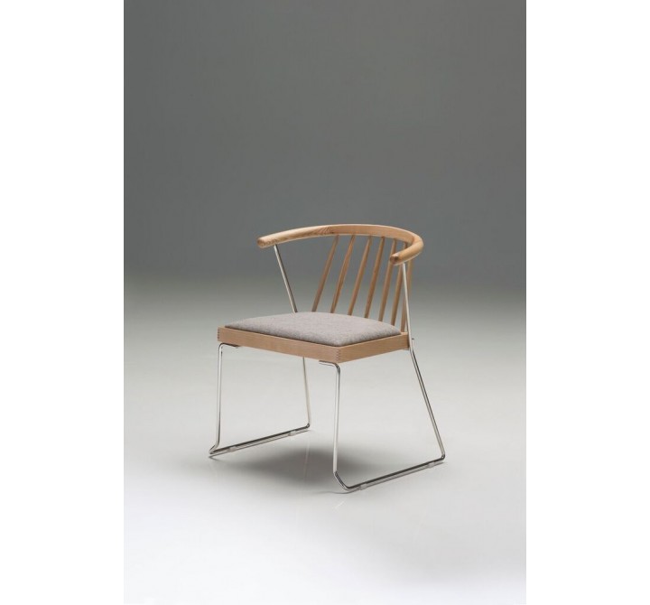 Walker Dining Chair Ash Solid Wood Back and Seat Frame with Polished Stainless Steel