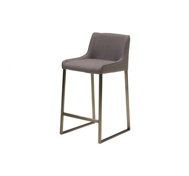 Bennett Counter Stool Light Grey Fabric with Brushed Stainless Steel - Angled