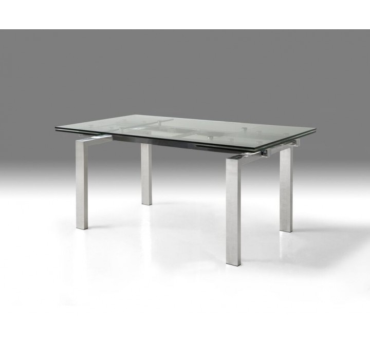 Cantro Extending Dining Table Clear Glass with Brushed Stainless Steel