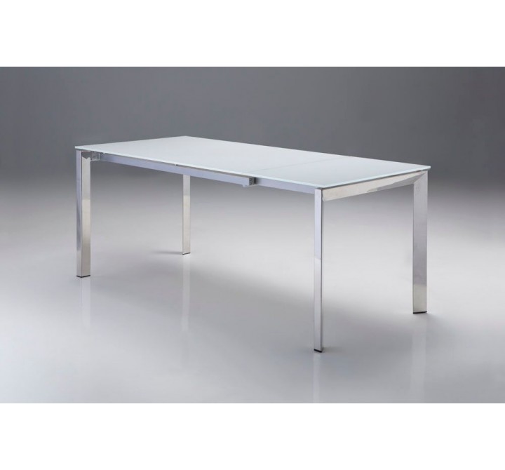 Ghost Extending Dining Table White Glass with Polished Stainless Steel