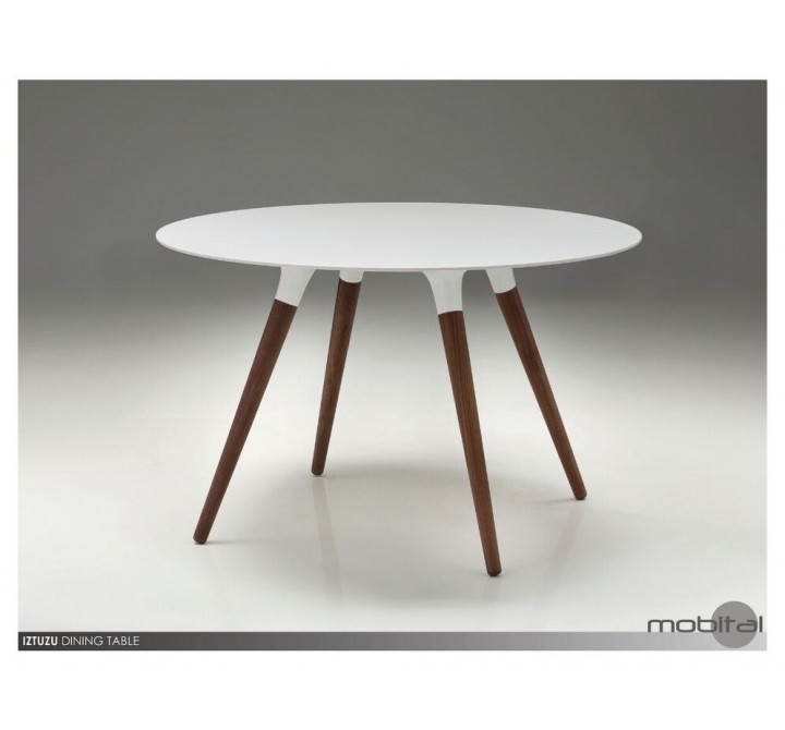 Iztuzu 29" Round Dining Table White Solid Surface with Walnut Base