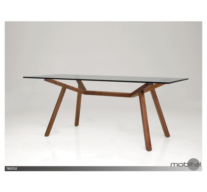 Trestle Dining Table Clear Glass with Solid American Walnut 