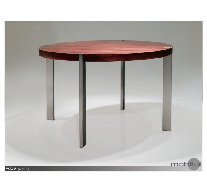 Voom 47" Round Dining Table Walnut with Brushed Stainless Steel