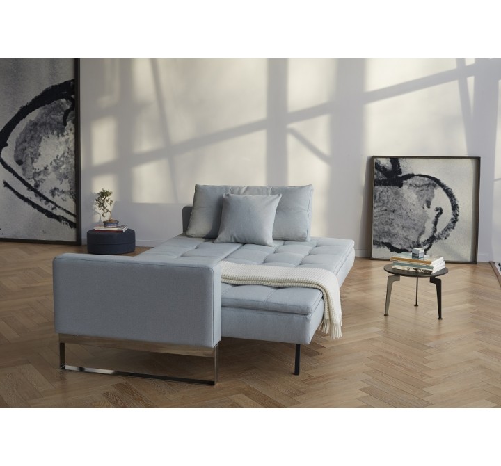 Dual Sofa With Arms With Dark Wood Legs and Soft Pacific Pearl Fabric - Lifestyle
