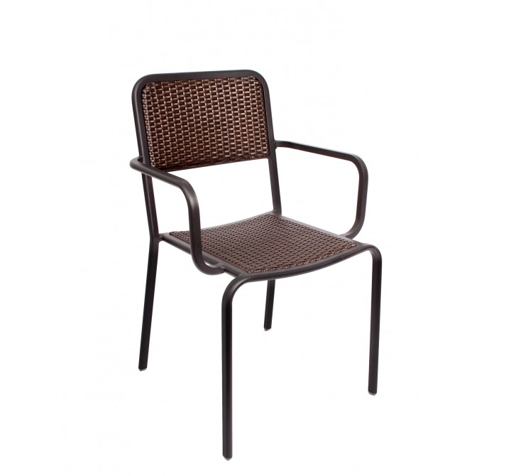 Rio Stacking Aluminum Armchair Mocha Synthetic Wicker, Black Frame