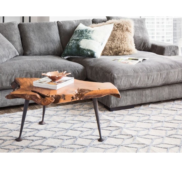 Natural Teak Coffee Table W/ Cast Iron Legs