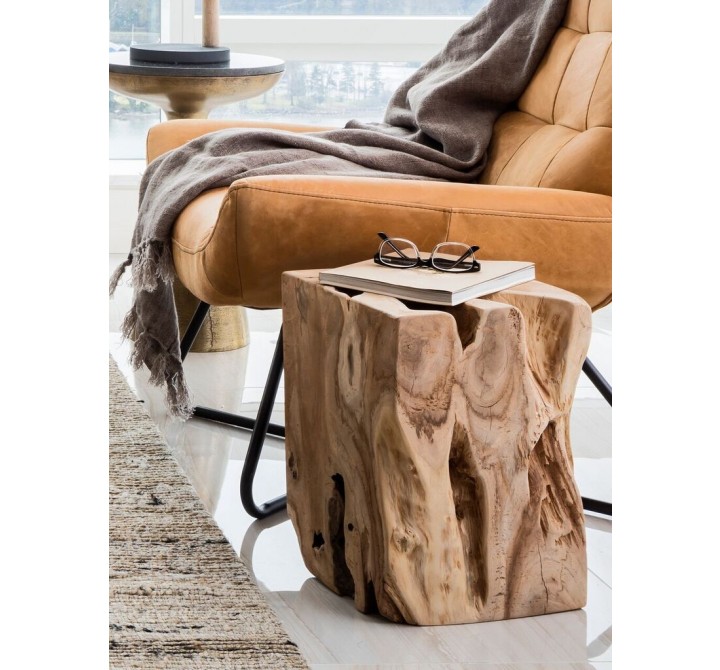 Natural Teak Wood End Table - Lifestyle