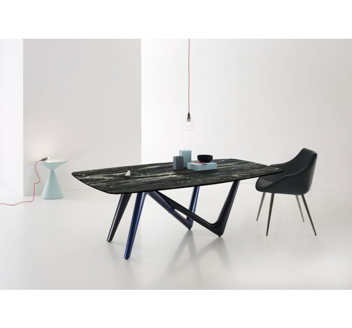 Esse Dining Table In Grey & Blue Base with Noir Desir Ceramic Top
