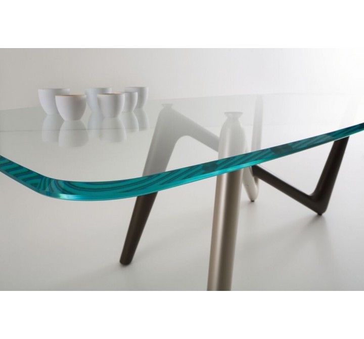 Esse Dining Table In Bronze & Titanium Base with Glass Top
