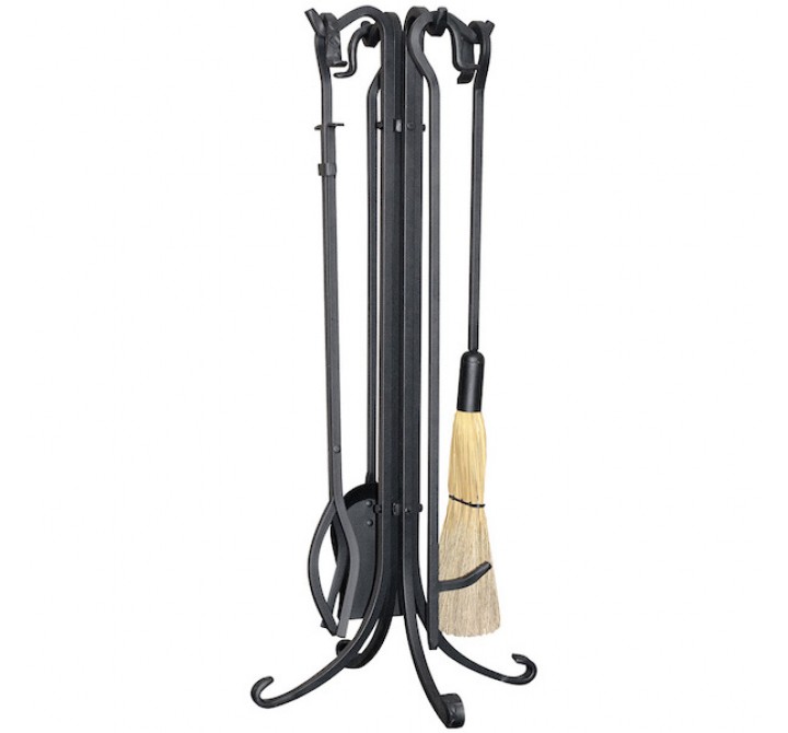 Mr. Bar-B-Q UniFlame® 5 Piece Black Wrought Iron Fireset with Crook Handles