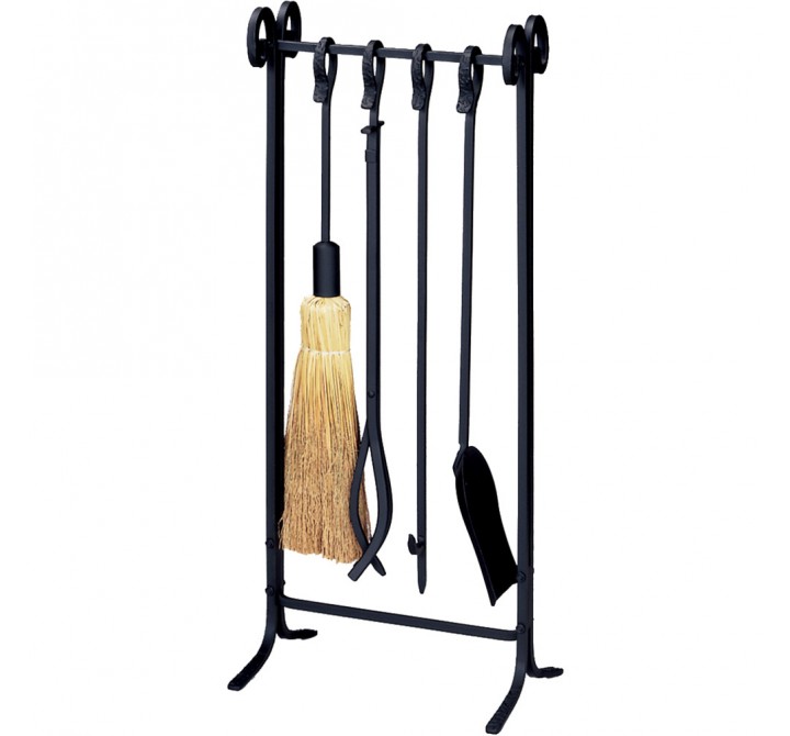 Mr. Bar-B-Q UniFlame® 5 Piece Heavyweight Black Wrought Iron Inline Fireset with Crook Handles