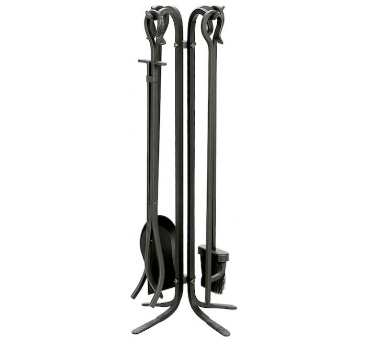 Mr. Bar-B-Q UniFlame® 5 Piece Black Wrought Iron Fireset with Crook Handles