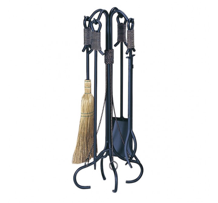 Mr. Bar-B-Q UniFlame® 5 Piece Black Wrought Iron Fireset with Copper Rope Handles