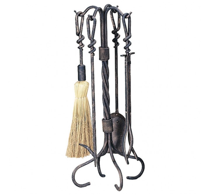 Mr. Bar-B-Q UniFlame® 5 Piece Antique Rust Finish Wrought Iron Toolset with Ring/Twist Handles