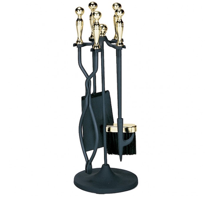Mr. Bar-B-Q UniFlame® 5 Piece Polished Brass & Black Finish Stove Set with Ball Handles