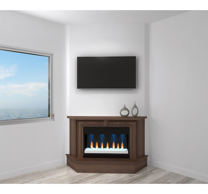 Furnitech Transitional Electric 67" Fireplace Mantel in Brazilian Cherry with a Cognac Finish - LIfestyle 1