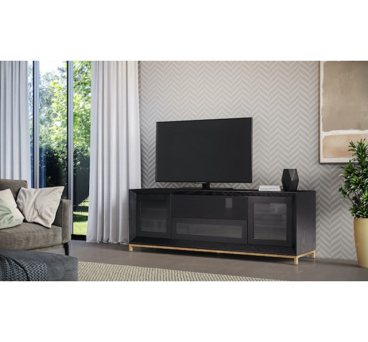 Furnitech Signature Home 78" Contemporary Ebony Oak TV Stand Media Console with Gold Steel Base - Lifestyle