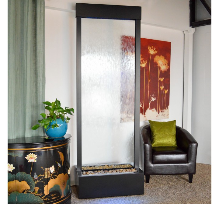 Gardenfall Clear Glass and Black Oxide Frame Floor Fountain - Angled