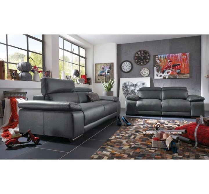 Grace Electric Motion Loveseat With Manual Adjustable Neck Rest Cushions In Dark Grey - Lifestyle