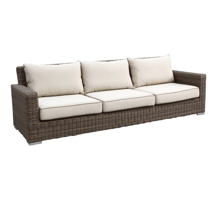 Coronado Wicker Sofa With Cushions In Canvas Antique Beige With Canvas Cocoa Welt