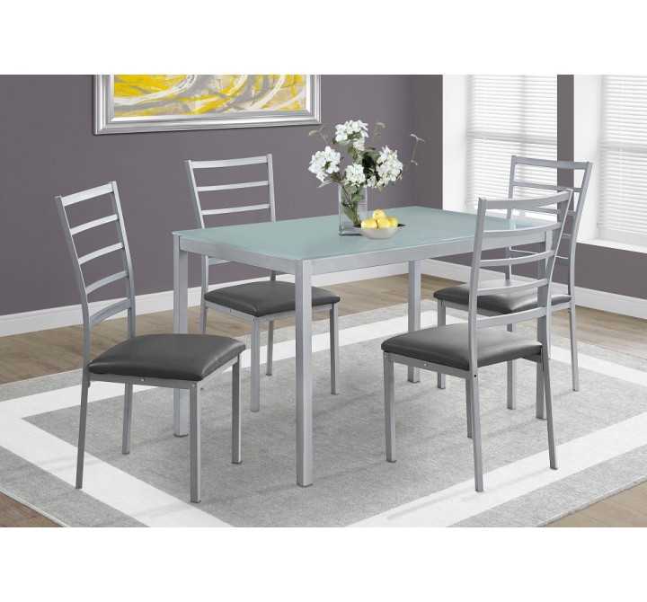 Dining Set - 5pcs Set / Silver / Frosted Tempered Glass