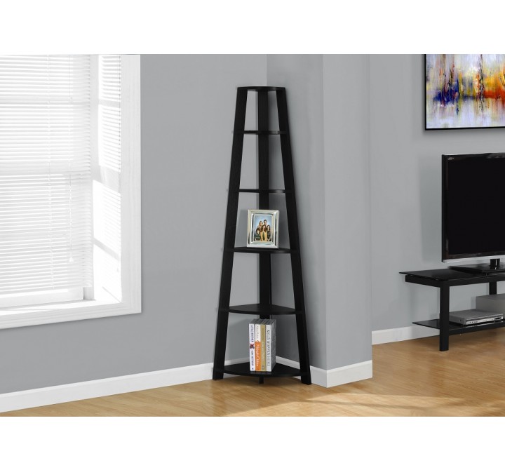Monarch Specialties Bookcase - 72"H - Black Corner Accent Etagere