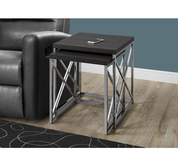 Nesting Table - 2pcs Set / Grey With Chrome Metal