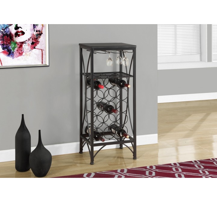 Black Metal Wine Bottle And Glass Rack