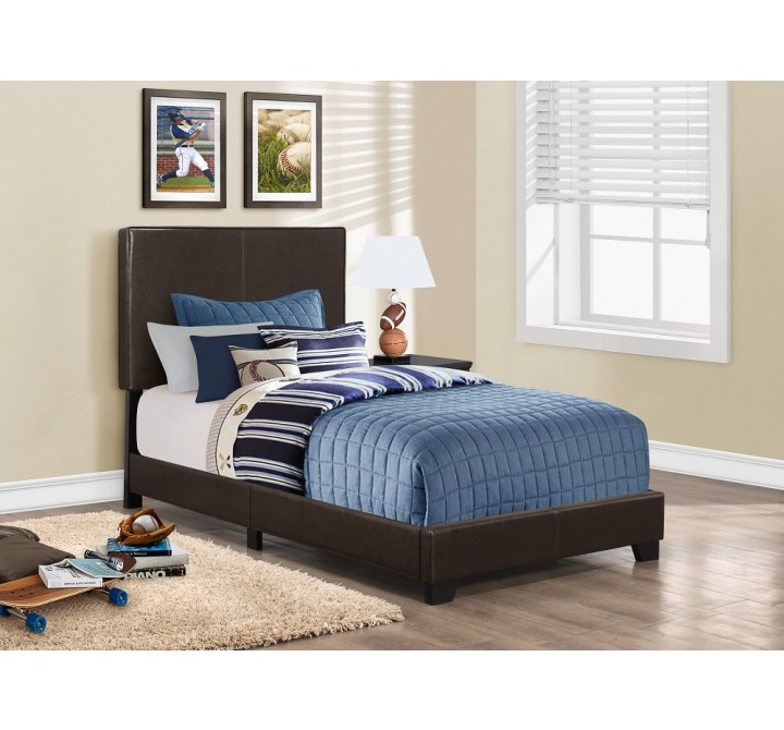 Bed - Twin Size / Dark Brown Leather-look Fabric