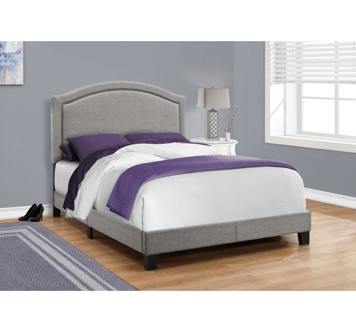 Bed - Full Size Grey Linen With Chrome Trim