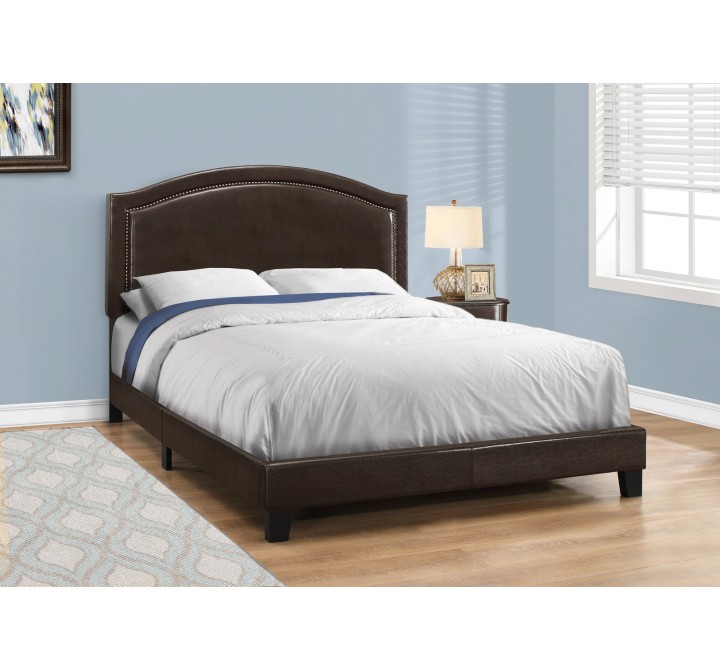 Bed - Queen Size Brown Linen With Chrome Trim