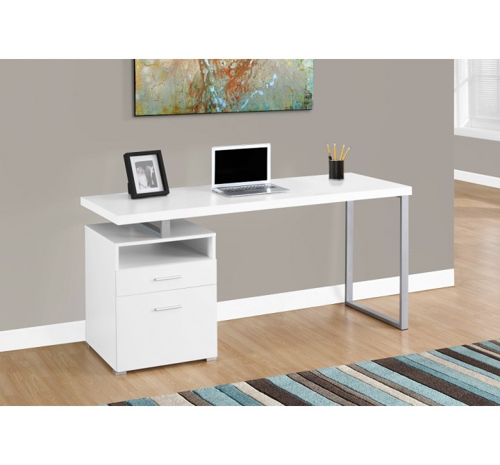 Computer Desk - 60"L / White / Silver Metal