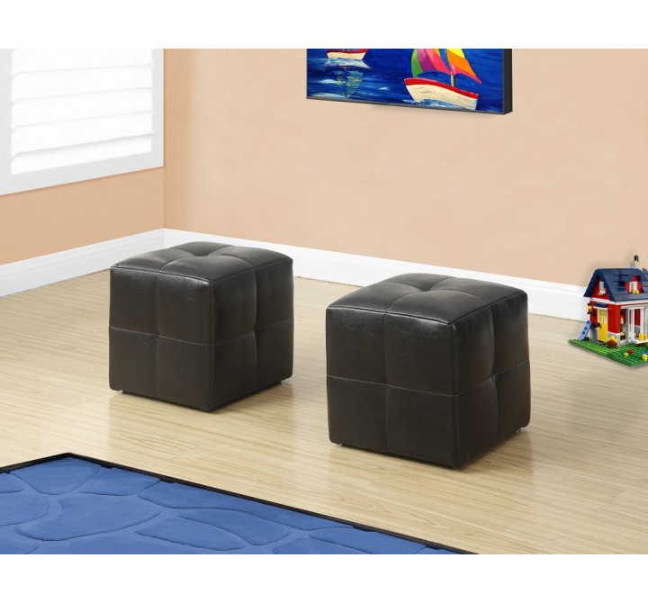 Ottoman - 2pcs Set / Juvenile / Dark Brown Leather-look