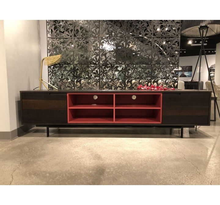 Cleveland Tv Unit In Smoke Oak Veneer And Red Shelf - Lifestyle