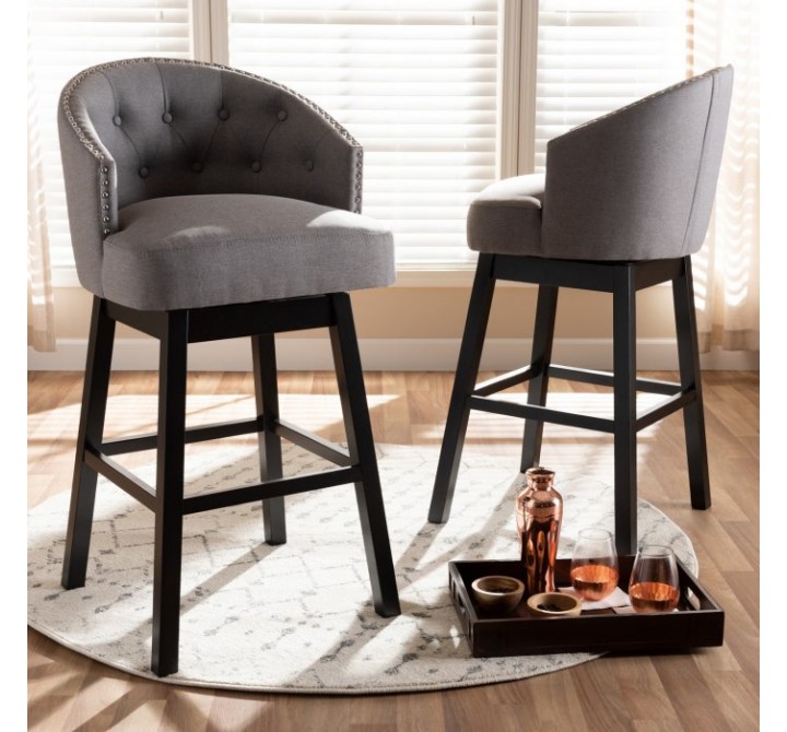 Baxton Studio Theron Swivel Bar Stool - Set of 2 - Grey