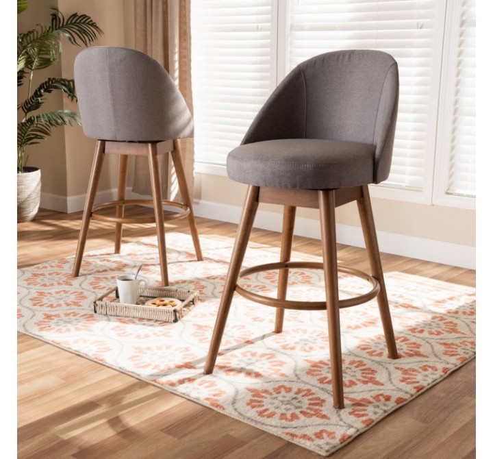 Baxton Studio Carra Swivel Bar Stool - Set of 2 - Grey