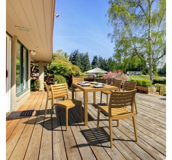 Ares Resin Rectangle Dining Set with 6 chairs Teak Brown