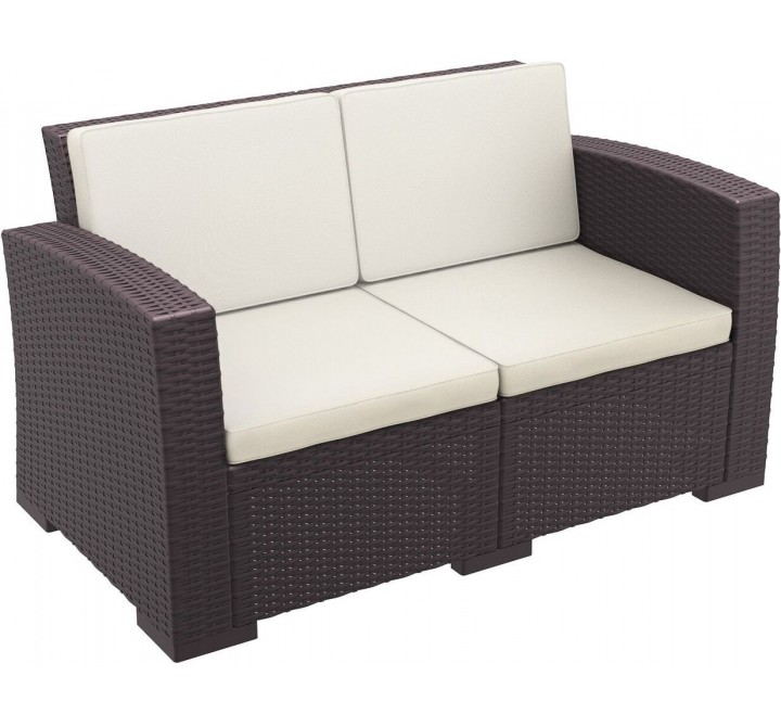 Monaco Resin Patio Loveseat with Cushion - Brown - Angled