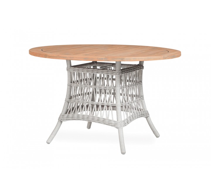 Mackinac 48" Round Teak Top Umbrella Dining Table in Putty
