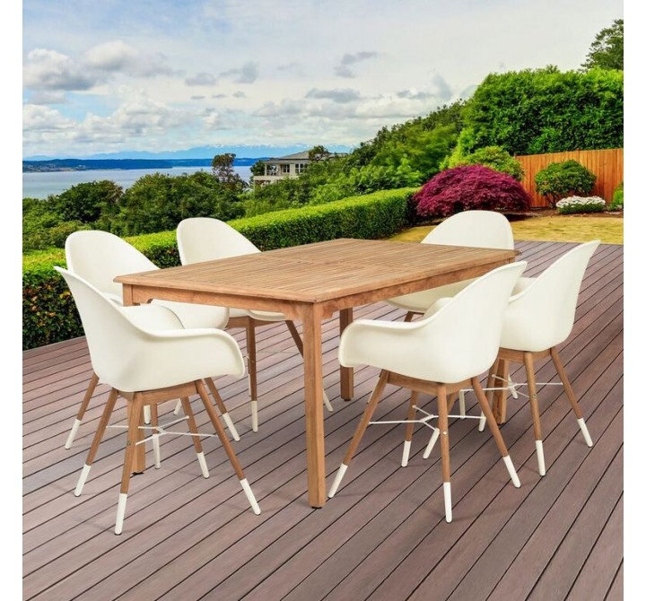 Amazonia Charlotte 7 Piece Teak Rectangular Patio Dining Set - Lifestyle