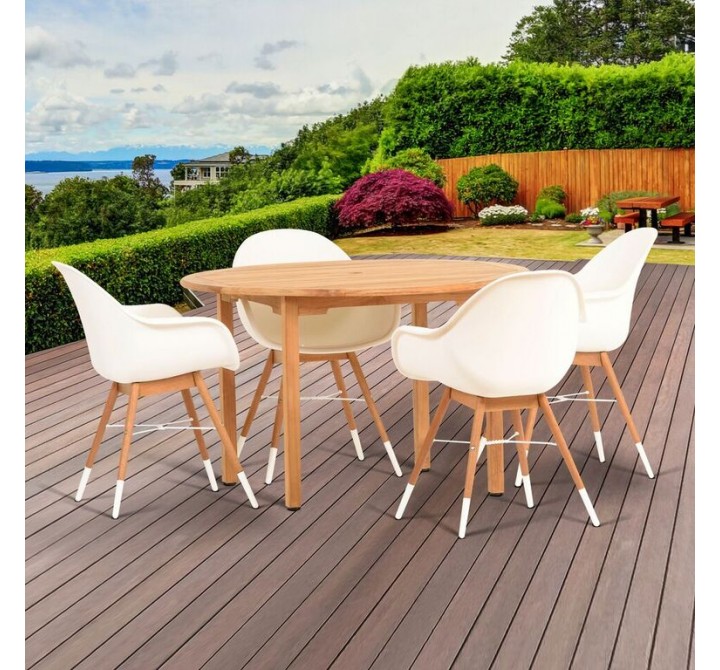 Amazonia Charlotte 5 Piece Teak Round Patio Dining Set - Lifestyle