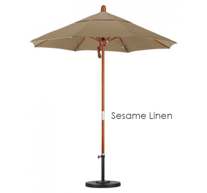 California Umbrella 7.5' Wood Market Umbrella Pulley Open Marenti Wood - Sunbrella