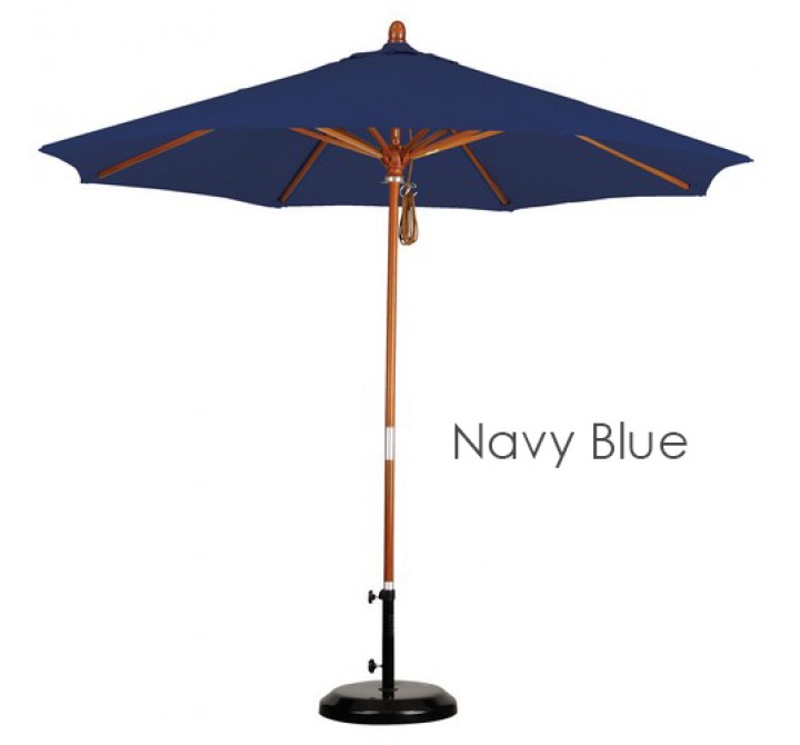 California Umbrella 9' Wood Market Umbrella Pulley Open Marenti Wood - Olefin