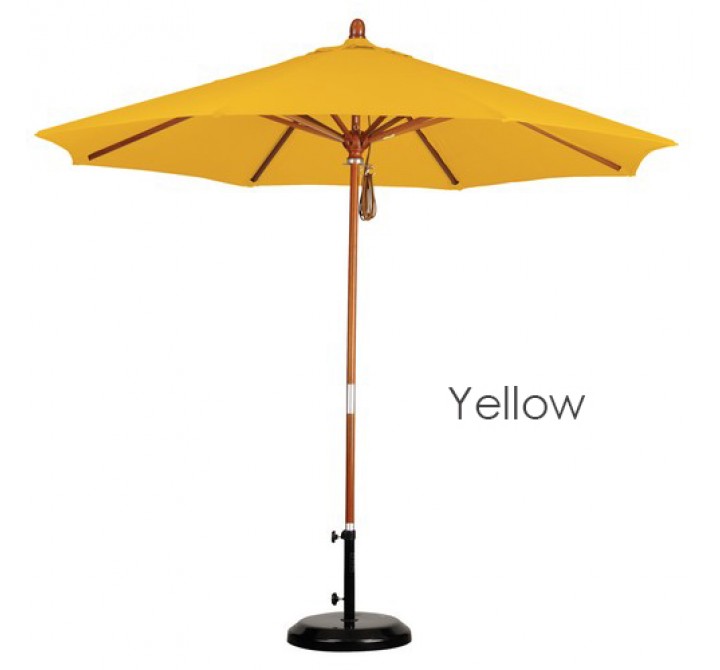 California Umbrella 9' Wood Market Umbrella Pulley Open Marenti Wood - Pacifica